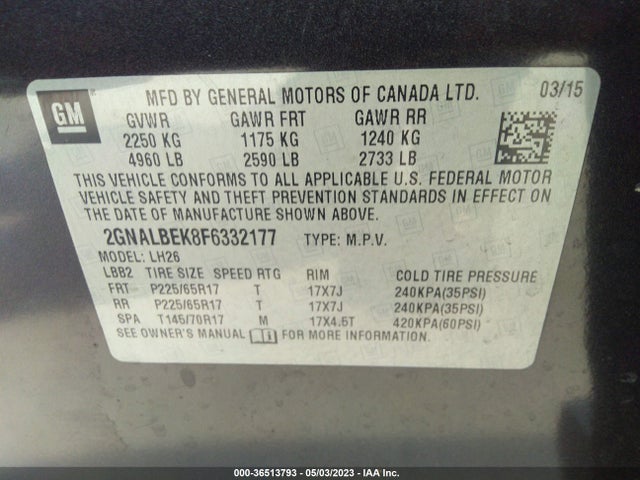 Chevrolet EQUINOX LT 2015 2GNALBEK8F6332177 Image 10