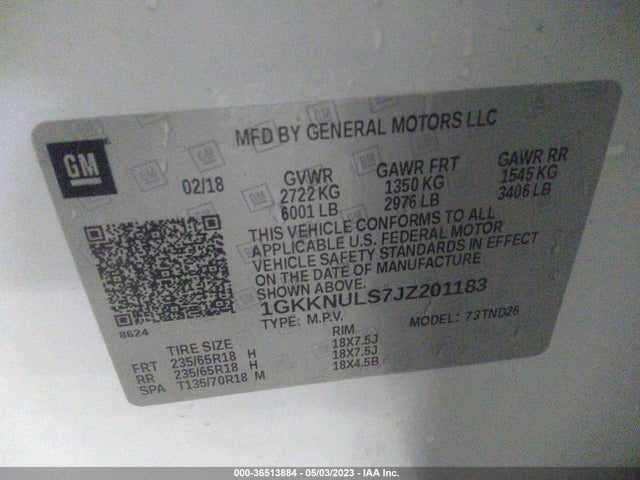 GMC ACADIA SLT 2018 1GKKNULS7JZ201183 Image 9