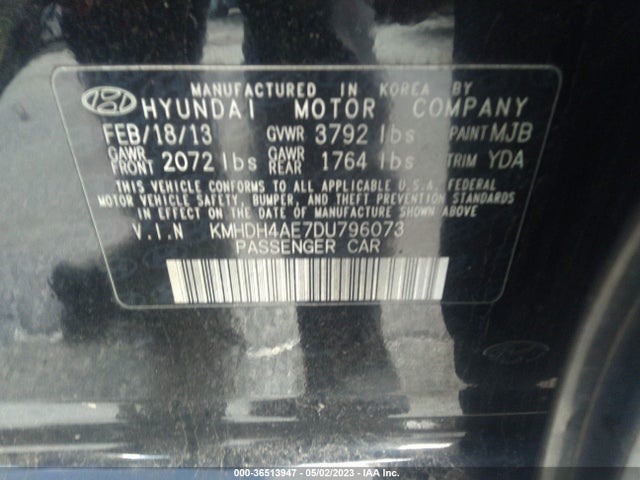 2013 HYUNDAI ELANTRA GLS PZEV VIN: KMHDH4AE7DU796073