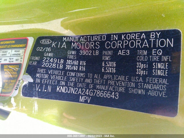 KIA Soul Base 2016 KNDJN2A24G7866643 Image 9