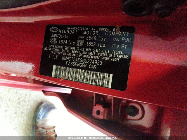 Hyundai ACCENT SE 2016 KMHCT5AE9GU274923 Image 10