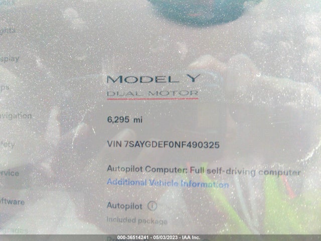 Tesla Model Y Performance 2022 7SAYGDEF0NF490325 Image 8