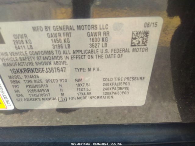 1GKKRRKD6FJ387647 GMC ACADIA SLT
