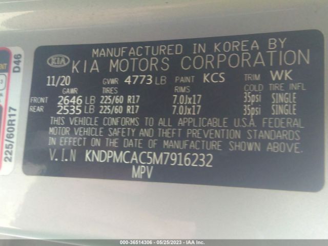 KNDPMCAC5M7916232 KIA Sportage Lx