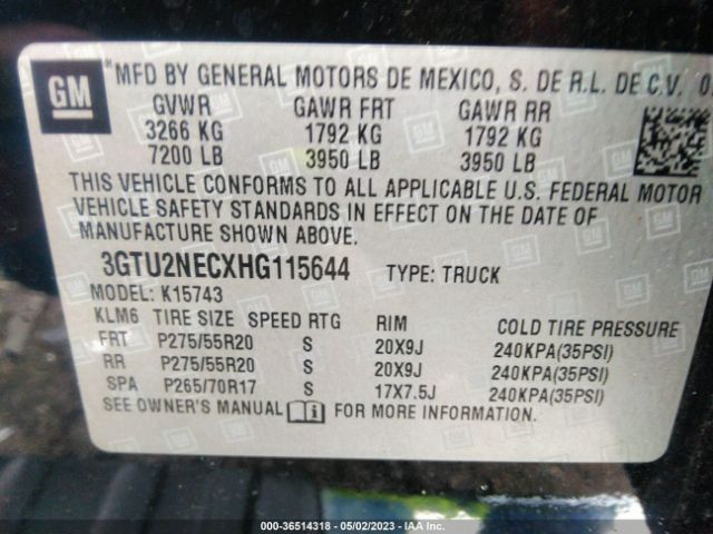 3GTU2NECXHG115644 GMC Sierra 1500 Slt