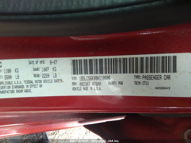 2008 DODGE AVENGER SXT VIN: 1B3LC56K08N110606