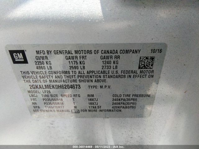 2GKALMEK0H6204673 GMC Terrain Sle