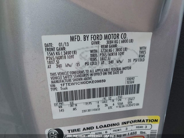 2013 FORD F-150 XL/XLT VIN: 1FTEW1CM0DKE09859