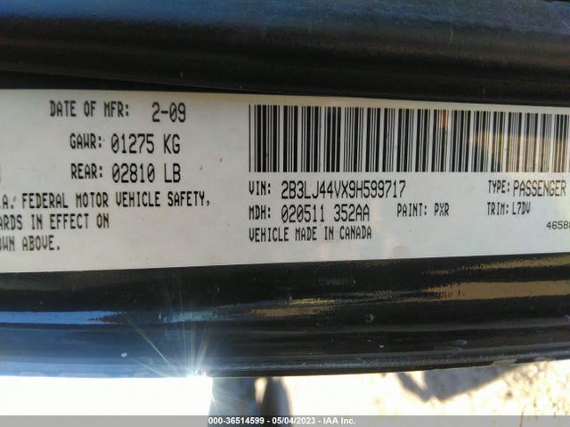 2009 DODGE CHALLENGER SE VIN: 2B3LJ44VX9H599717