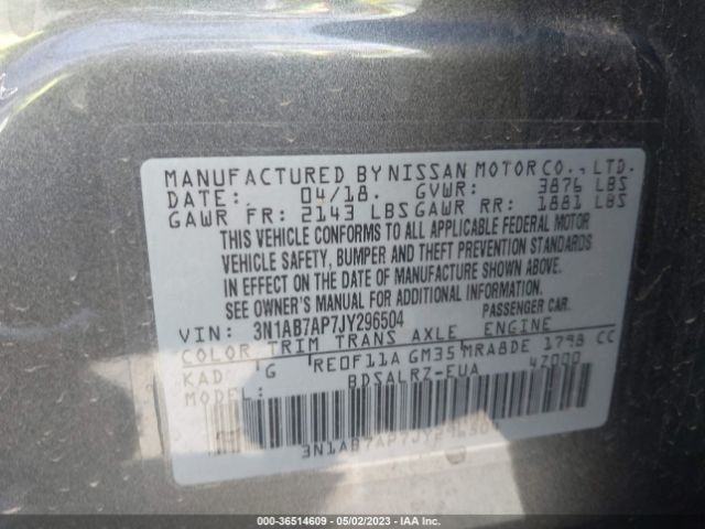 3N1AB7AP7JY296504 Nissan SENTRA SR