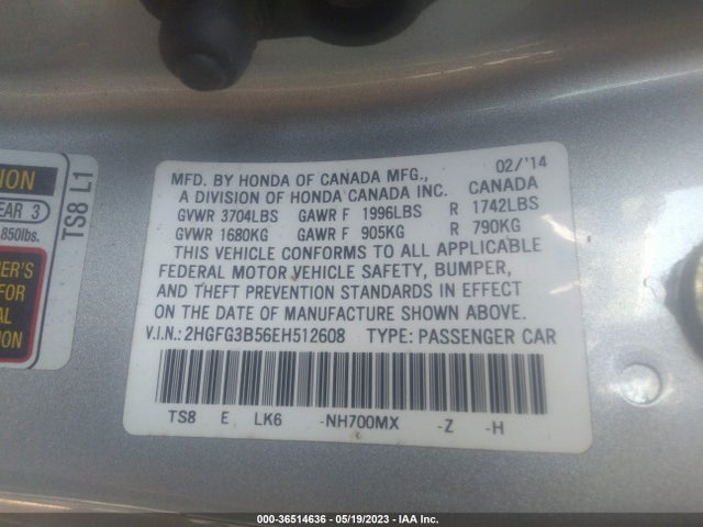Honda Civic Coupe Lx 2014 2HGFG3B56EH512608 Image 10