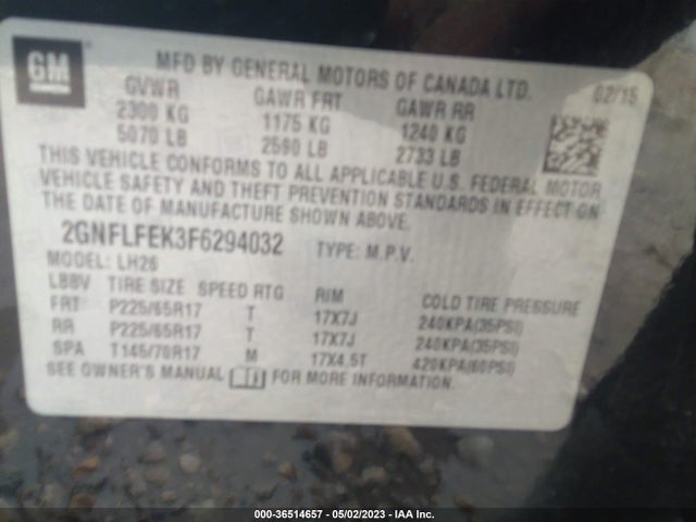 Chevrolet EQUINOX LT 2015 2GNFLFEK3F6294032 Image 9