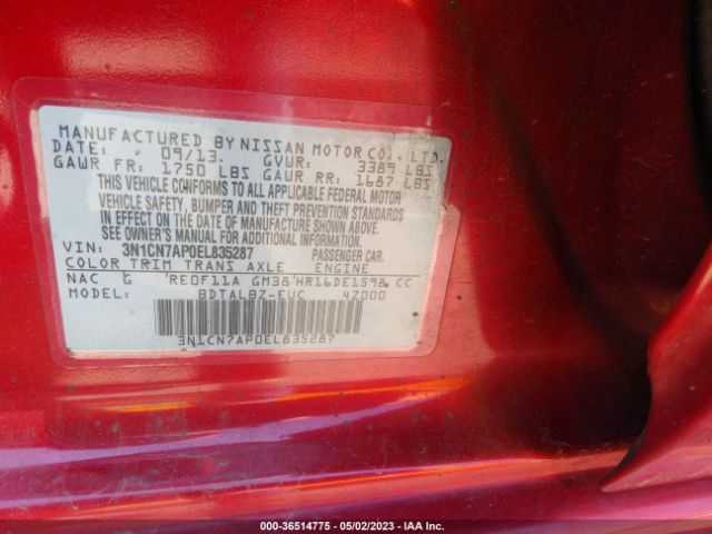 3N1CN7AP0EL835287 Nissan VERSA SV