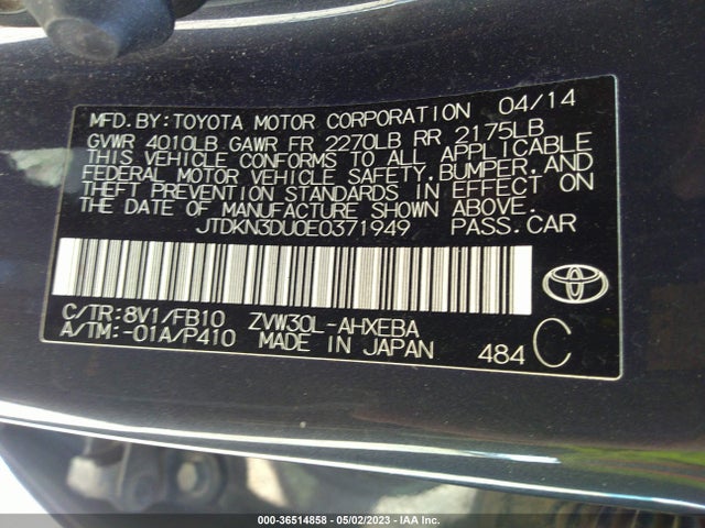 Toyota Prius Four/five/three/one/two 2014 JTDKN3DU0E0371949 Image 9