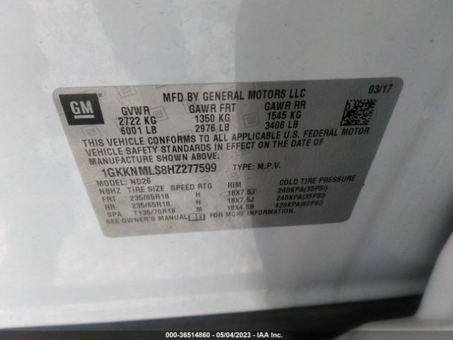 1GKKNMLS8HZ277599 GMC ACADIA SLT