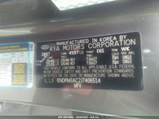 KNDPM3AC2J7406514 KIA Sportage Lx