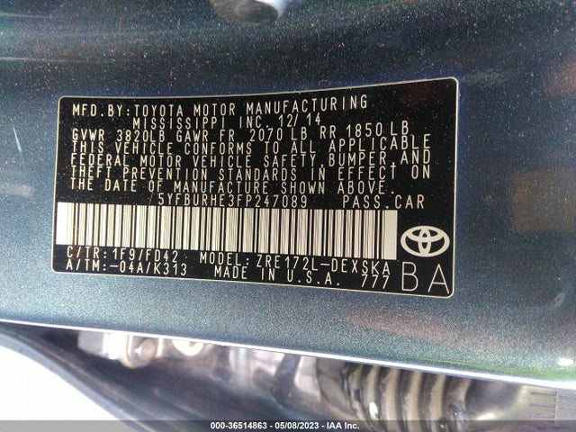 Toyota Corolla L/le/s/s Plus/le Plus 2015 5YFBURHE3FP247089 Image 9