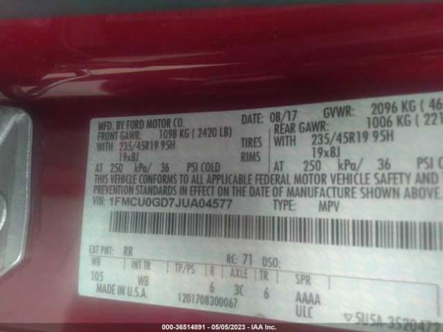 1FMCU0GD7JUA04577 Ford ESCAPE SE