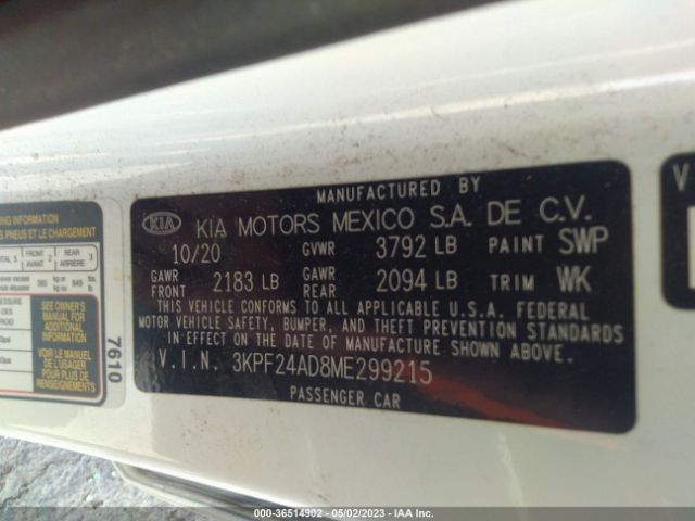 3KPF24AD8ME299215 KIA Forte Lxs