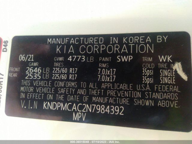 KNDPMCAC2N7984392 KIA Sportage Lx