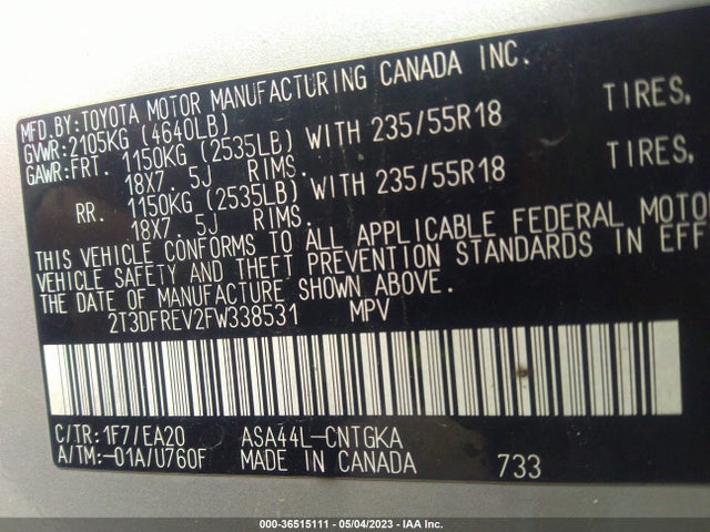 Toyota Rav4 Limited 2015 2T3DFREV2FW338531 Image 11
