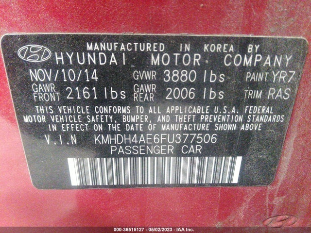 Hyundai ELANTRA SE 2015 KMHDH4AE6FU377506 Image 10