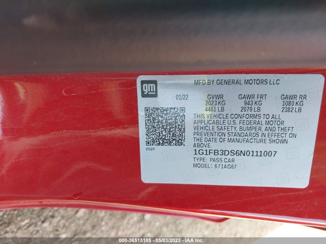 Chevrolet Camaro 1lt 2022 1G1FB3DS6N0111007 Image 9