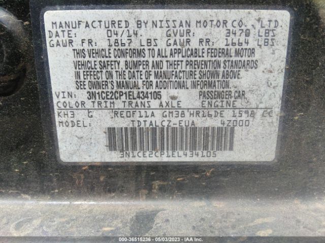 3N1CE2CP1EL434105 Nissan Versa Note S Plus