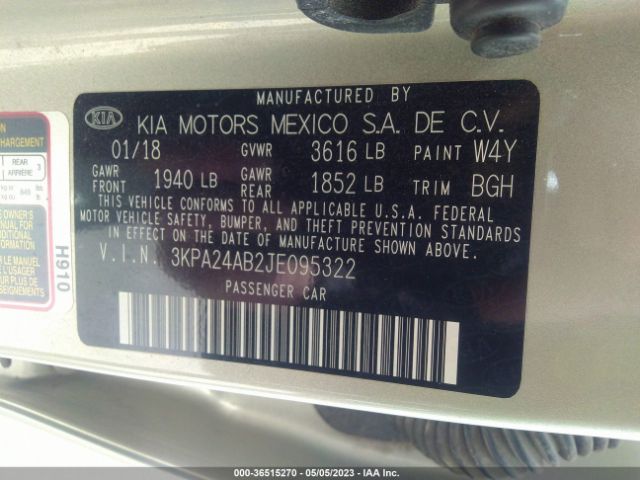 3KPA24AB2JE095322 KIA RIO S