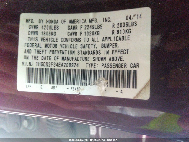 Honda Accord Sedan Lx 2014 1HGCR2F34EA209924 Image 9
