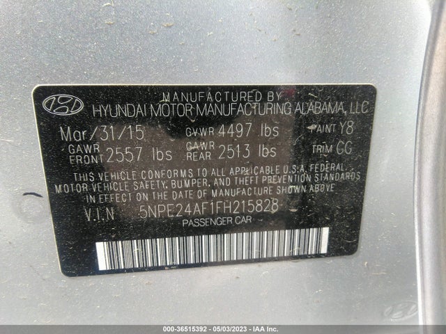 Hyundai Sonata 2.4l Se 2015 5NPE24AF1FH215828 Image 10