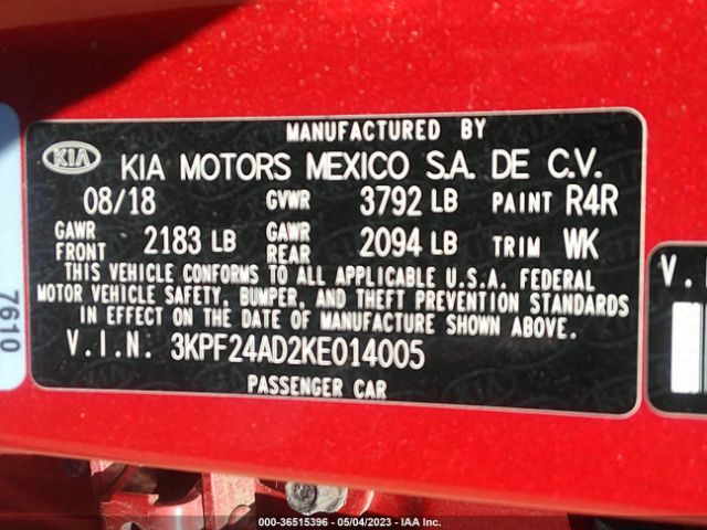 3KPF24AD2KE014005 KIA Forte Lxs