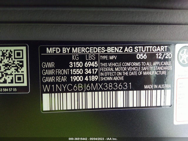 2021 Mercedes-Benz G-Class, VIN: W1NYC6BJ6MX383631