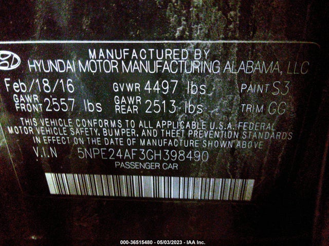 Hyundai Sonata 2.4l 2016 5NPE24AF3GH398490 Image 10
