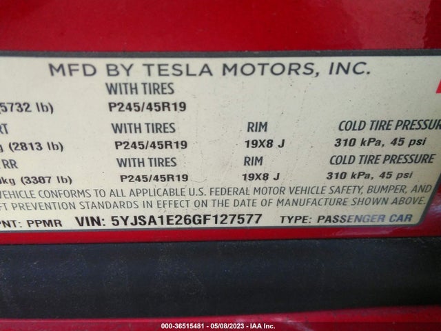 Tesla Model S 90d/70d/75d/60d/85d 2016 5YJSA1E26GF127577 Image 9