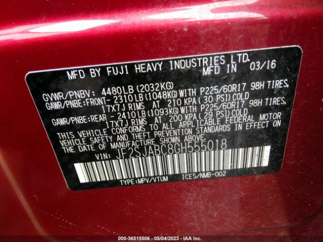 JF2SJABC8GH555018 Subaru Forester 2.5i