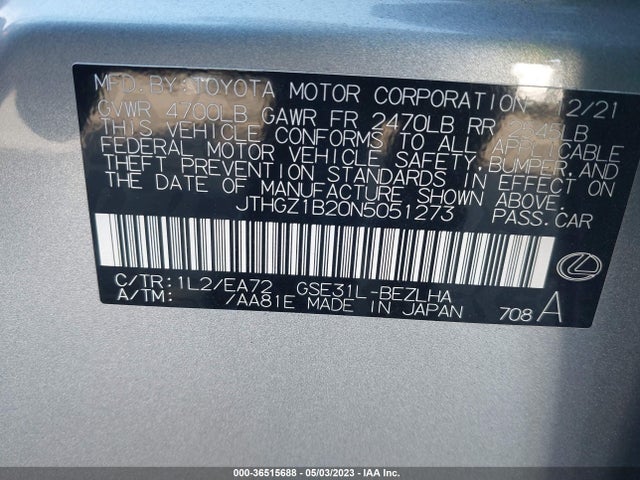 JTHGZ1B20N5051273 Lexus Is Is 350 F Sport