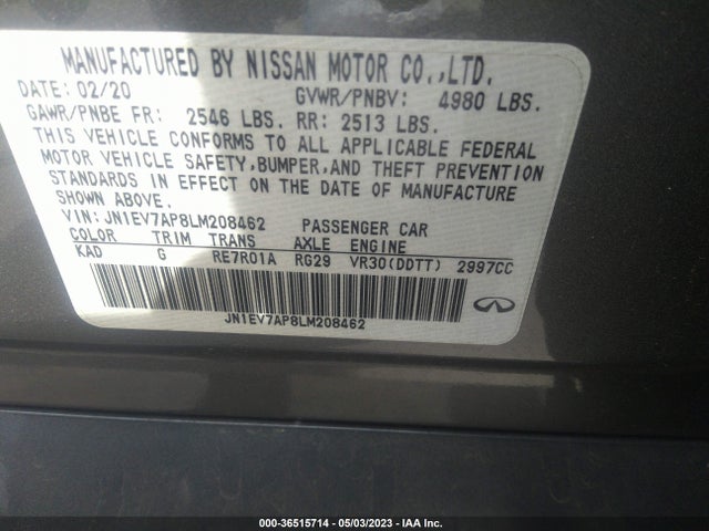 JN1EV7AP8LM208462 Infiniti Q50 3.0t Luxe