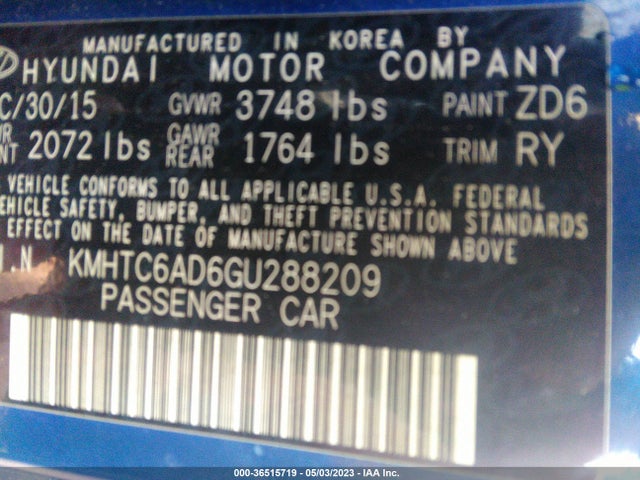 Hyundai VELOSTER 2016 KMHTC6AD6GU288209 Image 9