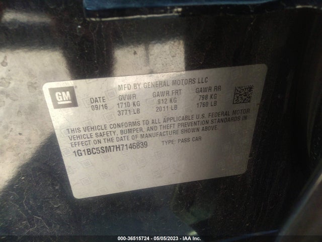 Chevrolet CRUZE LS 2017 1G1BC5SM7H7146839 Image 9