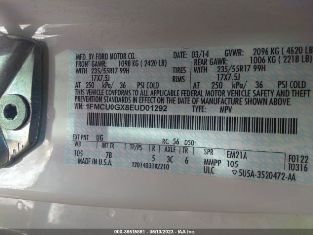 1FMCU0GX8EUD01292 Ford ESCAPE SE