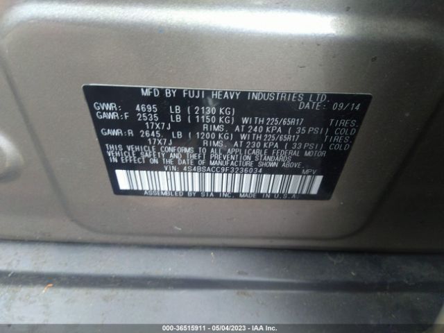 4S4BSACC9F3236034 Subaru Outback 2.5i Premium