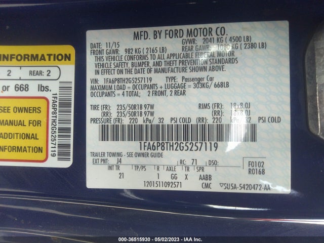Ford Mustang Ecoboost 2016 1FA6P8TH2G5257119 Image 10