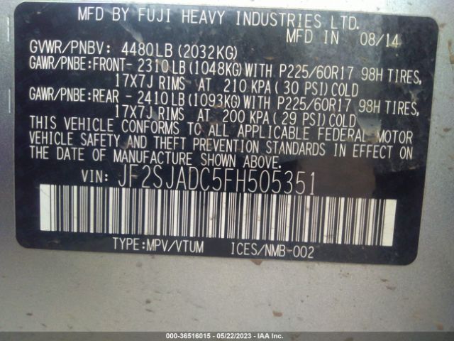 JF2SJADC5FH505351 Subaru Forester 2.5i Premium