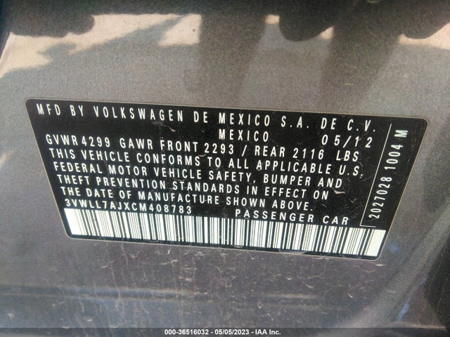 2012 VOLKSWAGEN JETTA SEDAN TDI W/PREMIUM VIN: 3VWLL7AJXCM408783