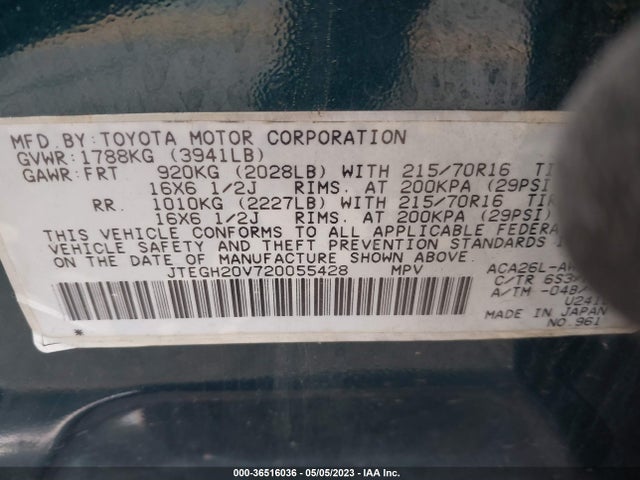 2002 TOYOTA RAV4 VIN: JTEGH20V720055428