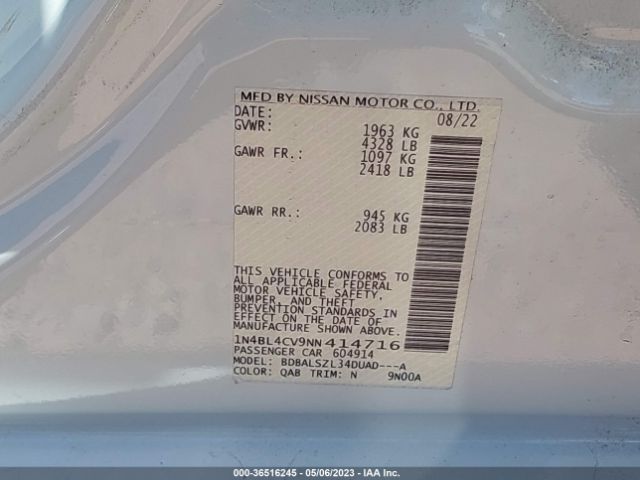 1N4BL4CV9NN414716 Nissan Altima 2.5 Sr