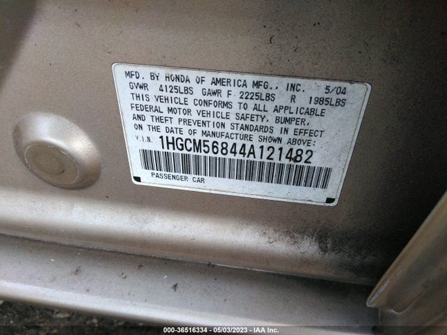 2004 HONDA ACCORD SDN EX VIN: 1HGCM56844A121482