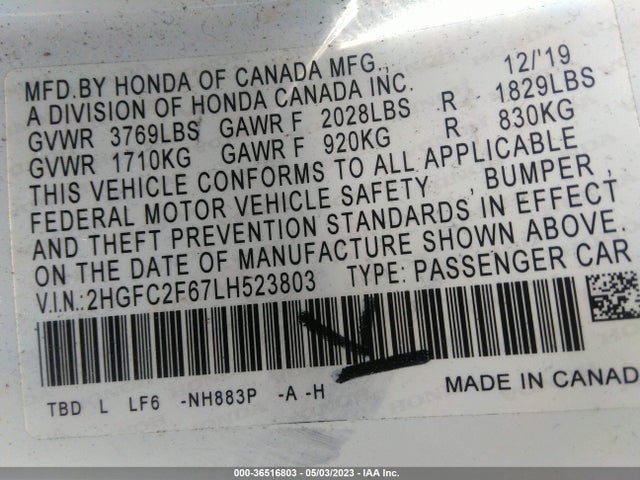 Honda Civic Sedan Lx 2020 2HGFC2F67LH523803 Image 9