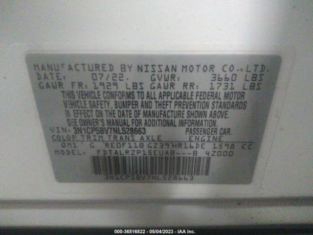 3N1CP5BV7NL528663 Nissan KICKS S